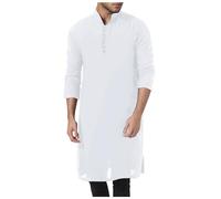 Generic Musulmano Medio Oriente Caftano Islamico Dubai Uomini Etnici Arte Lungo Camicia Indiana Casual Kurta Partito Abito Vestito Tradizionale Indiano Set, bianco, XXL