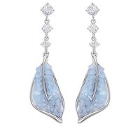 Generic Orecchini a foglia blu, orecchini a forma di foglia di cristallo, da donna in argento S925, 4,6 x 1,3 cm, design con cristalli di ghiaccio e sale marino, stile bohémien