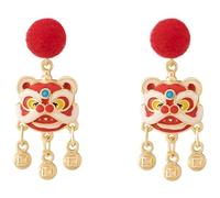 Generic Orecchini a forma di leone cinese, con campanellino rosso