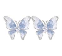 Generic Orecchini da donna a forma di farfalla, con cristalli blu, 1,9 x 1,7 cm, ago in argento S925