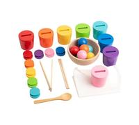 Generic Palline arcobaleno in tazze di legno, gioco di classificazione delle tazze, esercizi di coordinazione occhio-mano, giocattolo per l'ordinamento