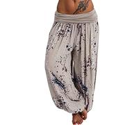 Generic Pantaloni harem da donna colorati - pantaloni harem extra lunghi, hippie, in cotone, leggeri, estivi, per il tempo libero, per le gambe, estivi, a vita alta, cachi, M