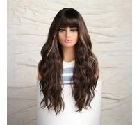 Generic Parrucca Riccia Lunga, Parrucca Bionda Ricci di Parrucche Sintetiche Ondulate con Riccia in Rete con Frangetta Evidenziata con Sintetica Marrone Full Head Forwomen Party Use Use