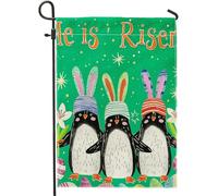 Generic Pasqua Penguin Garden Flag He is risen divertente carino cartone animato animale stella fiore verde lino mini pesante spesso casa festa interna esterna patio cassetta postale prato all'aperto