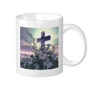 Generic Pasqua tazza giglio floreale croce santo Gesù cristiano erba selvaggia cielo religioso grigio rosa ceramica stampa Decor tazza dispensa campeggio leggero tè caffè tazze 330ml/11oz