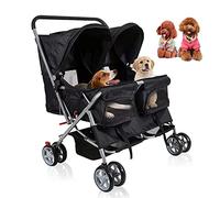 Generic Passeggino doppio per cani e gatti di taglia media e piccola, pieghevole, a due posti, per animali domestici, perfetto per il viaggio degli animali domestici, supporta fino a 39,9 kg