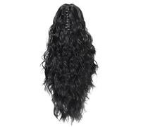 Generic Per le donne nere, estensione della coda di cavallo nera naturale ondulata da 45,7 cm, si attacca facilmente, design realistico con clip a artiglio, fibra sintetica ad alta temperatura
