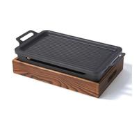 Generic Piastra Riscaldante Rettangolare Piastra Grill Bruciatore Vassoio Base Pannello in Alluminio Lega Antiadherente con Supporto E Base in Legno Adatta, 31cm 21cm 10cm