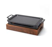 Generic Piastra Riscaldante Rettangolare Piastra Grill Bruciatore Vassoio Base Pannello in Alluminio Lega Antiadherente con Supporto E Base in Legno Adatta, 27cm 20cm 10cm