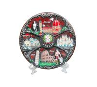 Generic Piatto decorativo in ceramica 3D in stile vintage italiano, dipinto a mano, con punti di riferimento dell'Italia, souvenir e regalo perfetto dall'Italia (20 cm) (Italia 4 città in rosso)