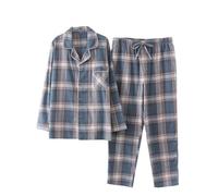 Generic Pigiama da uomo 2 pezzi in cotone invernale, pigiama da uomo verde, bianco, grigio, a quadretti, casual, morbido e confortevole, taglia grande, economico, d, M