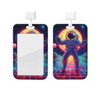 Generic Porta badge da lavoro con stampa astronauta di street dance con stampa scorrevole porta badge da lavoro verticale per carte di credito, regali per ufficio