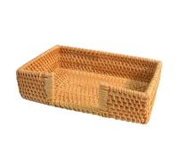 Generic Porta-tovaglioli vintage europeo in rattan, scatola per fazzoletti facciali in tessuto nordico, cestino decorativo rettangolare per carta da pranzo, organizer da scrivania, 24 x 14 x 6 cm