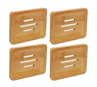 Generic Portasapone in bambù Elegante 4 Pezzi, Resistente All'acqua, per Bagno, Cucina, Hotel