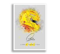 Generic Poster fotografico con casco autografato di Lewis Hamilton 2024, con cornice, memorabilia Mercedes F1 regalo (solo poster A4)