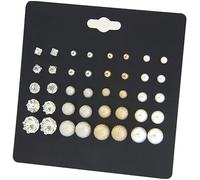 Generic PULABO Set di 20 paia di orecchini a bottone rotondi trasparenti Set di orecchini a bottone con zirconi cubici Set di orecchini di perle d'imitazione, colore della foto moda