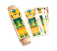Generic Puzzle in legno con blocchi rotanti a tema animale, robusto e interattivo, per l'apprendimento precoce e il riconoscimento tra genitori figli,