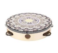 Generic Robusto Tamburello in Legno con Campanelli Croccanti Strumento Educativo Portatile per il Divertimento della Famiglia Adulti Bambini Legno di Faggio 8 Pollici (fiore bianco)