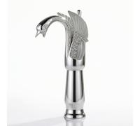 Generic Rubinetto Lavabo in Rame Rubinetto Bacino Miscelatore Beccuccio Cigno Bocca Alta Montaggio su Piano Corpo Intagliato Stile Scultura Scorrimento Adatto, Argento, Modello Alto