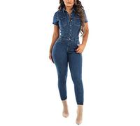 Generic Salopette da donna, pantaloni da lavoro, jeans, tuta in denim, sexy, con salopette elasticizzate, jeans lunghi, boyfriend, jeans skinny, Blu, L