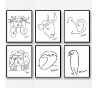 Generic - Set da 6 stampe murali Pablo Picasso Cat Sketch Poster (Animali, Line Art, 297 x 420 mm / 11,7 x 16,5 pollici)