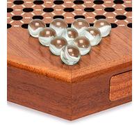 Generic Set da Gioco di Dama Esagonale in Legno con Biglie di Vetro, Gioco di Strategia Classico per 2-6 Giocatori, da Tavolo Educativo per il Pensiero Critico, 32 * 28 Cm