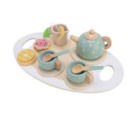 Generic Set da tè in Legno per Feste Realistico Gioco di Finzione per Bambini Ragazze Giochi di Ruolo, Migliora le abilità Sociali Set da tè in Legno per Bambini con Vassoio Tazze Cucchiai Fette di