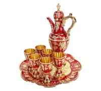 Generic Set da tè Turco in Metallo, Set da caffè Turco Elegante Squisito Vintage in Lega di Zinco Galvanica per di Nozze (Rosso oro)