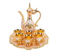 Generic Set da tè Turco Vintage con Set di Vasi da Vino Decorativi Dal Design Elegante per Decorazioni per Feste in Casa Vaso da 7,87 Pollici Tazze da 1,97 Pollici (oro bianco)
