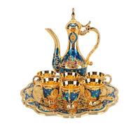 Generic Set da tè Turco Vintage con Set di Vasi da Vino Decorativi Dal Design Elegante per Decorazioni per Feste in Casa Vaso da 7,87 Pollici Tazze da 1,97 Pollici (Insieme blu oro)