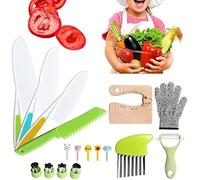 Generic Set di 17 coltelli per bambini, set di coltelli per bambini, in plastica, per bambini, set da cucina per bambini, set di coltelli per bambini, tagliere per frutta, pane e verdura