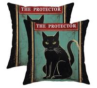 Generic Set di 2 federe per cuscino con cerniera in stile retrò, stile bohémien, motivo gatto magico, vintage, verde e nero, per camera da letto