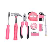 Generic Set di 24 Utensili per la Casa, Utensili Manuali Compatti e Durevoli, per Riparazioni Quotidiane, Piccola Cassetta degli Attrezzi per Casa, Appartamento, Dormitorio, Acciaio Al Carbonio Rosato