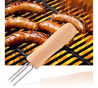 Generic Set di 4 Forchette per Barbecue in Acciaio Inossidabile con Manici in Legno per Grigliate e Feste, 10,5 Cm