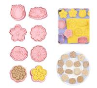 Generic Set di 8 formine per biscotti a forma di fiore, stampi 3D con timbro a stantuffo, timbri per biscotti a tema fiori primaverili per cucina domestica