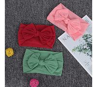 Generic Set di Fasce per Capelli per Bambini, 3 Pezzi, Graziosi Copricapi in Nylon Morbido con Fiocco per Neonati in Colori Vivaci (Borgogna + verde + rosa)