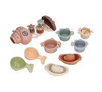 Generic Set di Giocattoli da Bagno per Bambini con Tazze Impilabili e per Giochi Coinvolgenti Nella Vasca da Bagno, 1 Corpo Principale, 4 Tazze, 2 e 2 Cucchiai, Plastica Resistente