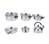 Generic Set di Pentole Versatili Set di Pentole e Padelle da in Acciaio Inossidabile con Bollitore per il tè Coperchi in Vetro per Cucinare Fritture Bollenti Stufati per Pasti in Famiglia Numerosa