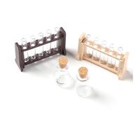 Generic Set di Provette in Miniatura per Case delle Bambole Decorazioni per Espositori a Tema Scientifico 22 Accessori Scala 1:12 Vetro e Legno (Legno marrone caffè)