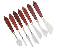 Generic Set di Raschietti per Tavolozza in Acciaio Inossidabile da 7 Pezzi per Pittura a Olio Acrilica con Lama Flessibile e Manico in Legno di Betulla
