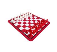 Generic Set di Scacchi in Plastica Resistente da 24 Cm con Tappetino in Gomma per Lezioni in Divertimento in Famiglia, Adatto a Tutte le età (rosso bianco)