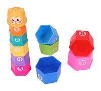 Generic Set di Tazze Impilabili per Bambini - Giocattolo da Bagno Educativo Colorato Esagonale con Sonaglio a Forma di Cartone Animato, 10 Tazze Impilabili per Coordinazione Occhio-mano e
