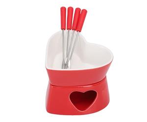 Generic Set di Tazze per Fonduta di Cioccolato a Forma di Cuore Dolce Tazza per Fonduta Portatile in Ceramica per Feste di Dessert Ideale per Coppie e Amici Rosso Bianco 12,8x12x12,2 Cm