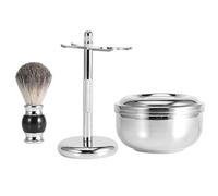 Generic Set Supporto per Pennello Barba Professionale Uomo con Supporto in Acciaio Inossidabile e Ciotola in Lega per la Toelettatura Classica - 3 unità