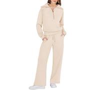 Generic Set tuta da ginnastica da donna elegante | Tuta da donna in cotone per il tempo libero, lunga | Tuta casual da jogging senza cappuccio, tuta sportiva 2 pezzi, set accogliente, pantaloni a