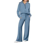 Generic Set tuta da ginnastica da donna elegante | Tuta da donna in cotone per il tempo libero, lunga | Tuta casual da jogging senza cappuccio, tuta sportiva 2 pezzi, set accogliente, pantaloni con