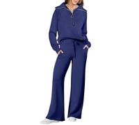 Generic Set tuta da ginnastica da donna elegante | Tuta da donna in cotone per il tempo libero, lunga | Tuta casual da jogging senza cappuccio, tuta sportiva 2 pezzi, set accogliente, pantaloni a