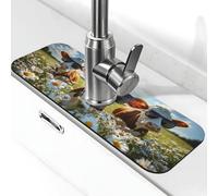 Generic Simpatica stampa mucca lavello da cucina paraspruzzi tappetino per rubinetto, paraspruzzi dietro il rubinetto antigoccia per cucina bagno 15 × 38 cm