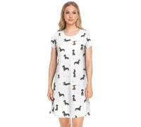 Generic Simpatico bassotto bianco da donna camicia da notte a maniche corte pigiama camicia comoda maglietta per dormire, S, simpatico bassotto bianco, piccolo, carino bassotto bianco, piccolo