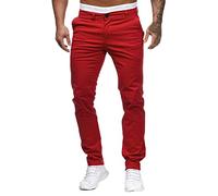 Generic Slim Vita Pantaloni Pieni Uomo Casual Solido Mid Pocket Lunghezza Pantaloni Moda Pantaloni Uomo Corpo Centrale Pantaloni, Rosso, XL